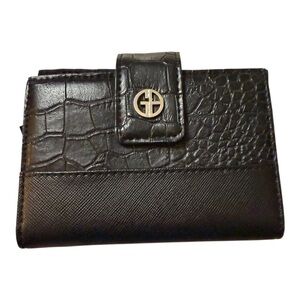 Black Faux Leather Small Wallet with Snap Closure